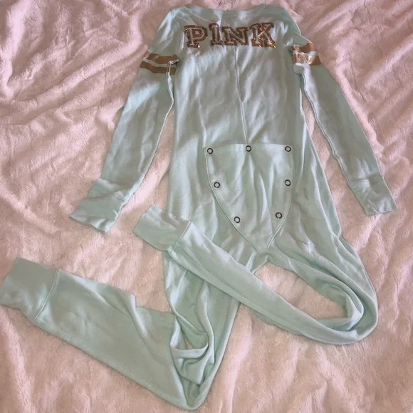 PINK Victoria’s Secret winter thermal long sleeve onesie with butt flap - Picture 1 of 9